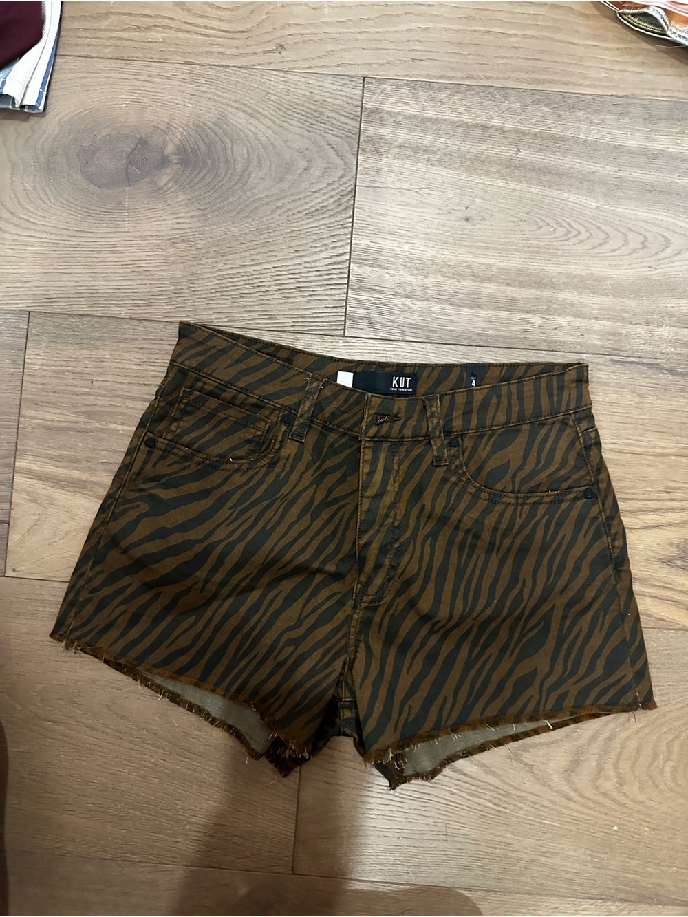 Kut from the Kloth Brown and Black Zebra-Print High-Rise Jean Shorts